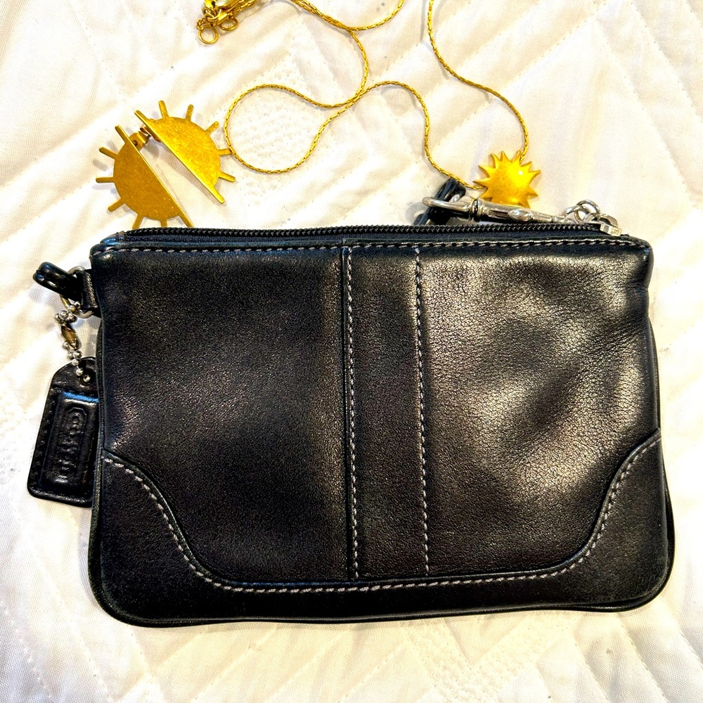 Black Leather Wristlet by Coach